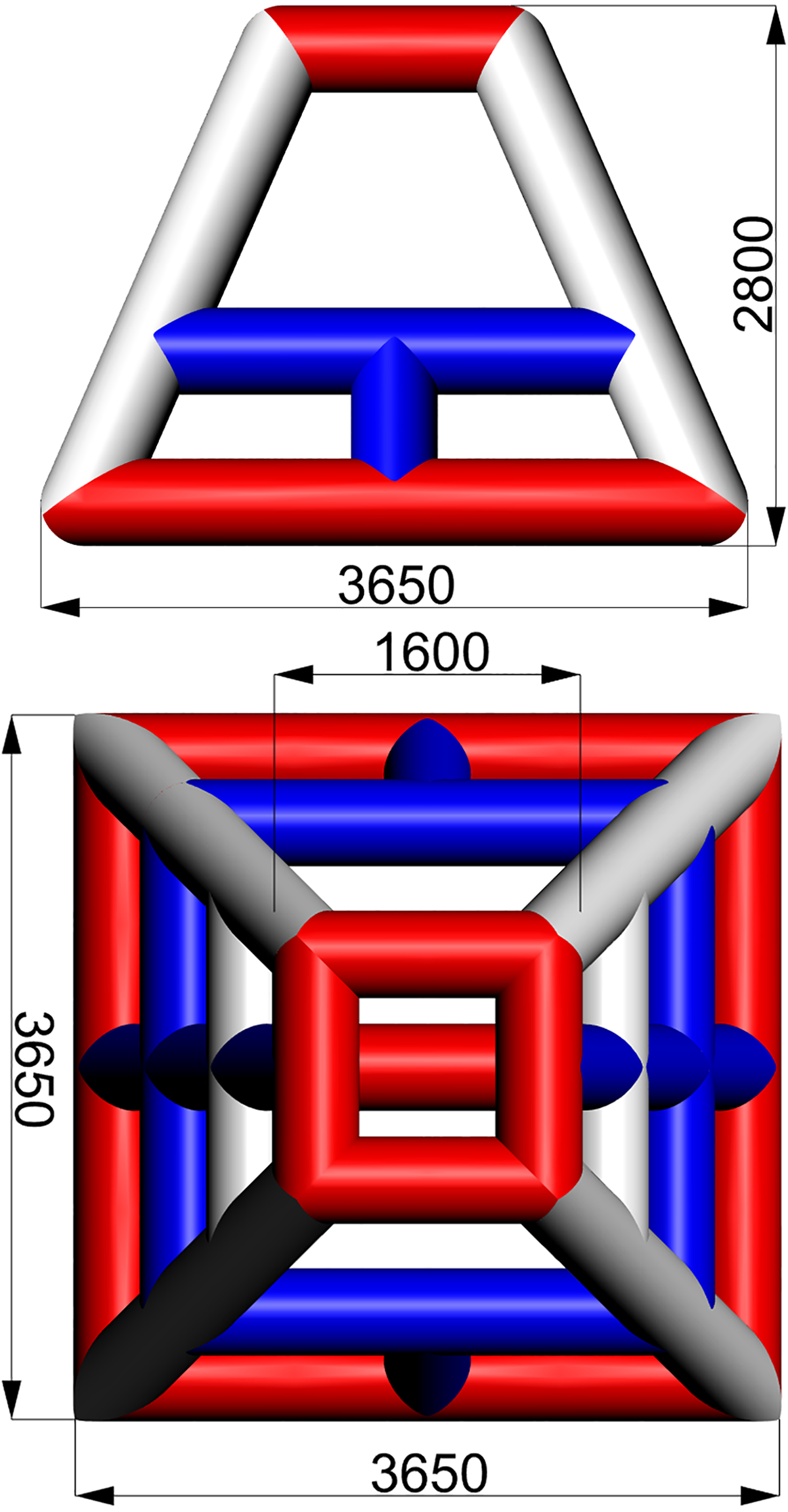 Dimensions of Inflatable water playtower BESKYD TETRA