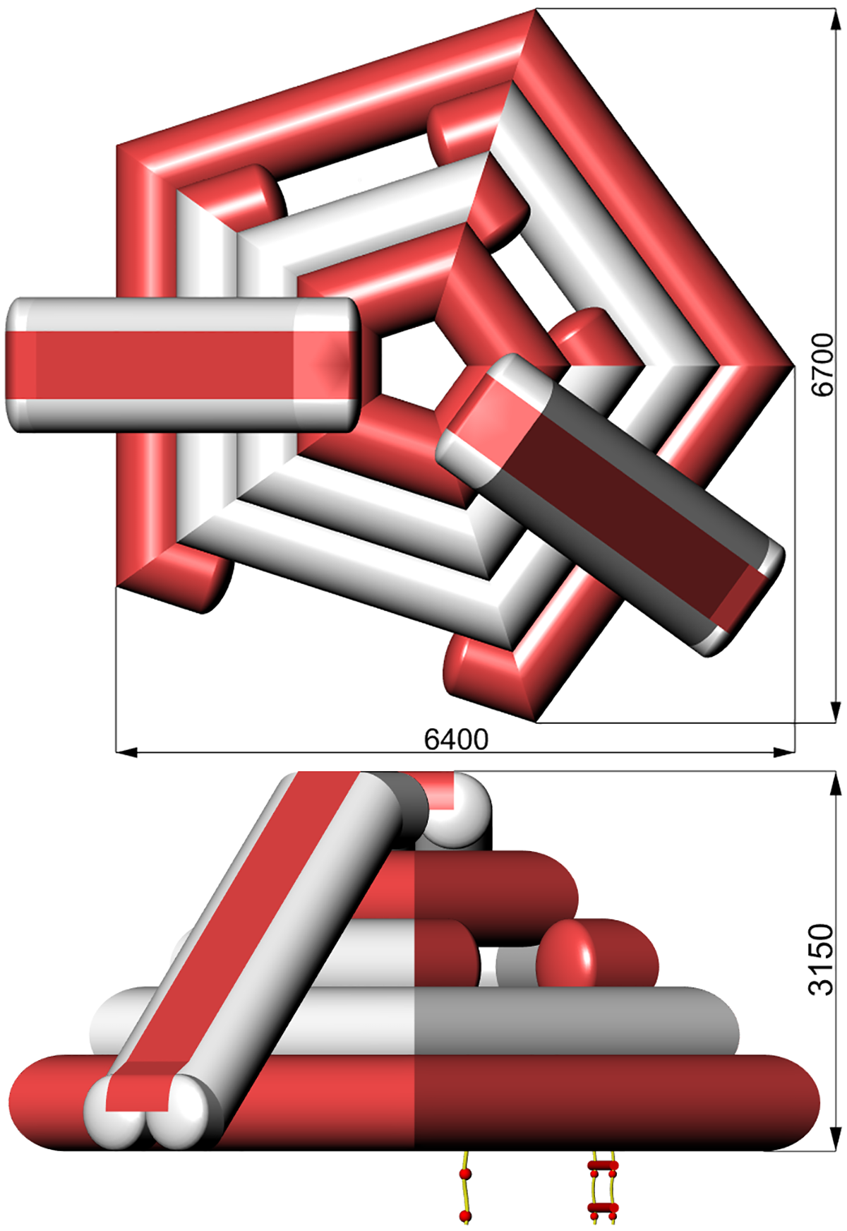 Размеры надувной водной игровой башни PENTA