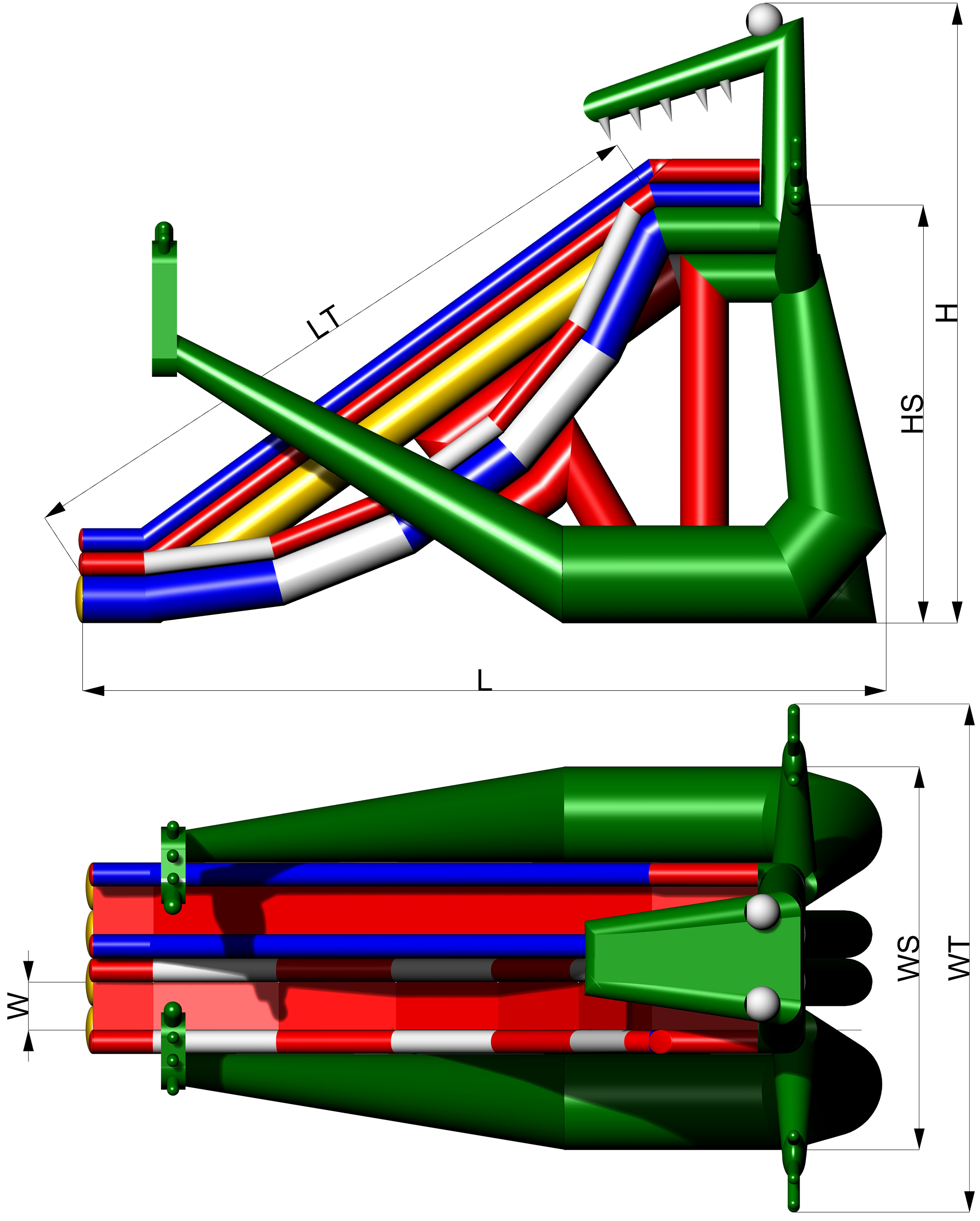 Inflatable water slide CROCODILE dimensions